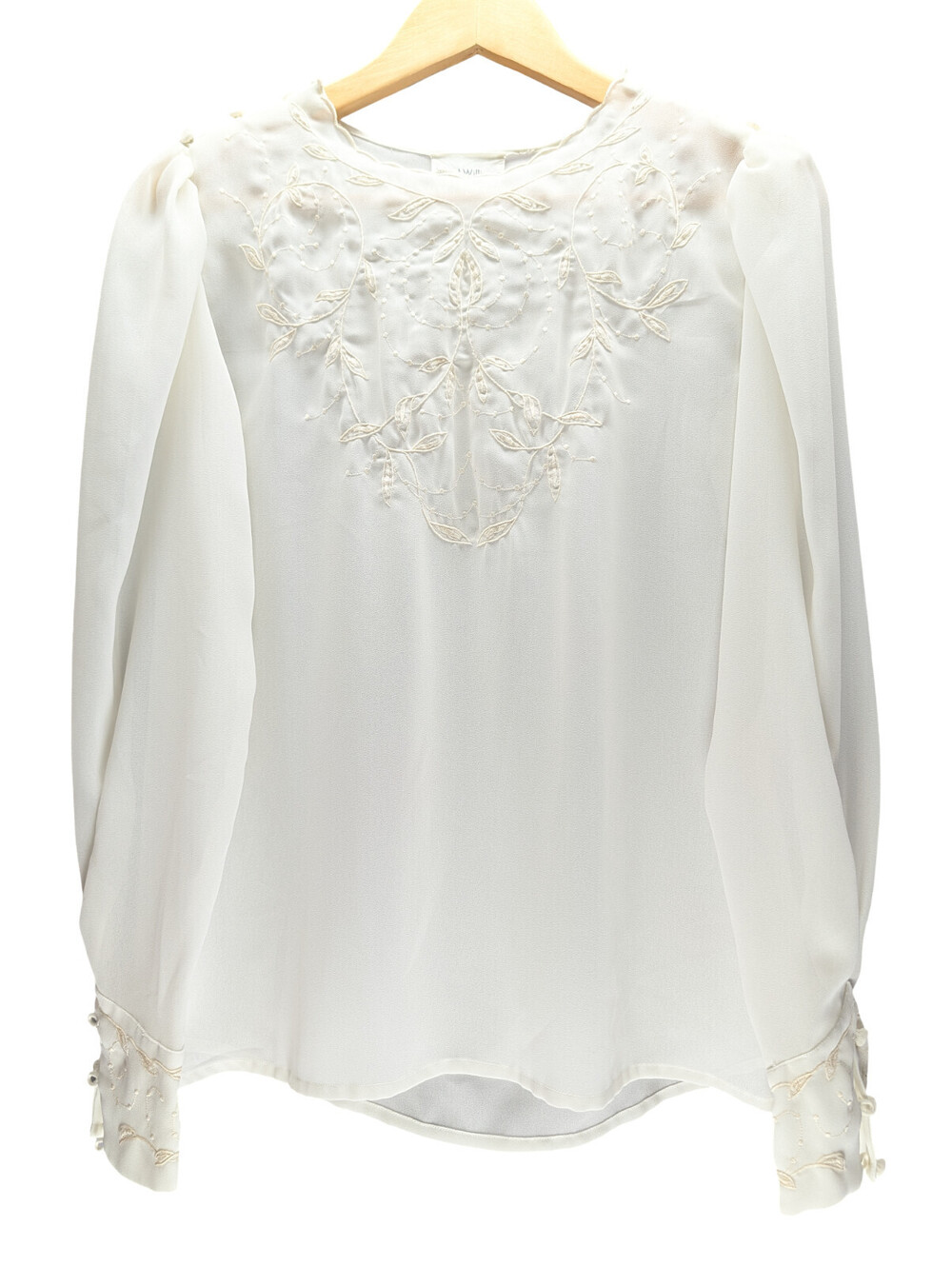 Lloyd Williams Blouse Embroidered Sheer Ivory Hand